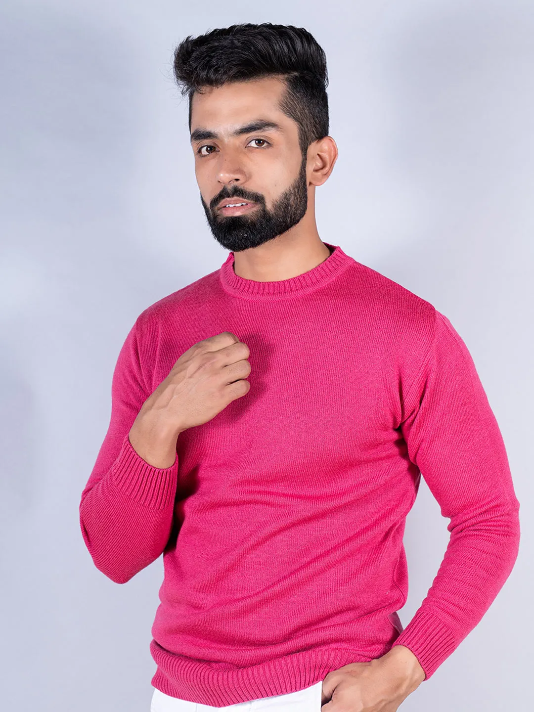 Dark Pink Color Crew Neck  Sweater