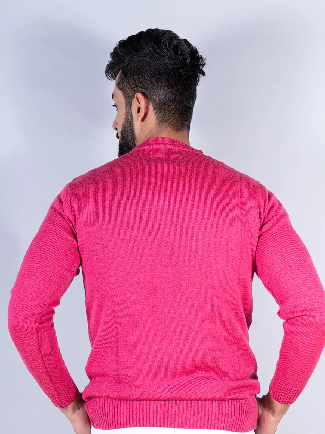 Dark Pink Color Crew Neck  Sweater