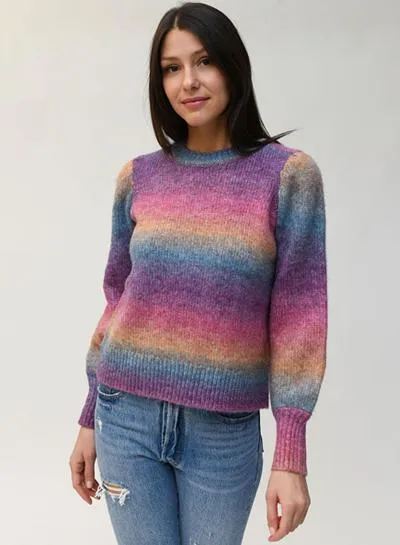 Design History Rainbow Puffed Sleeve Sweater