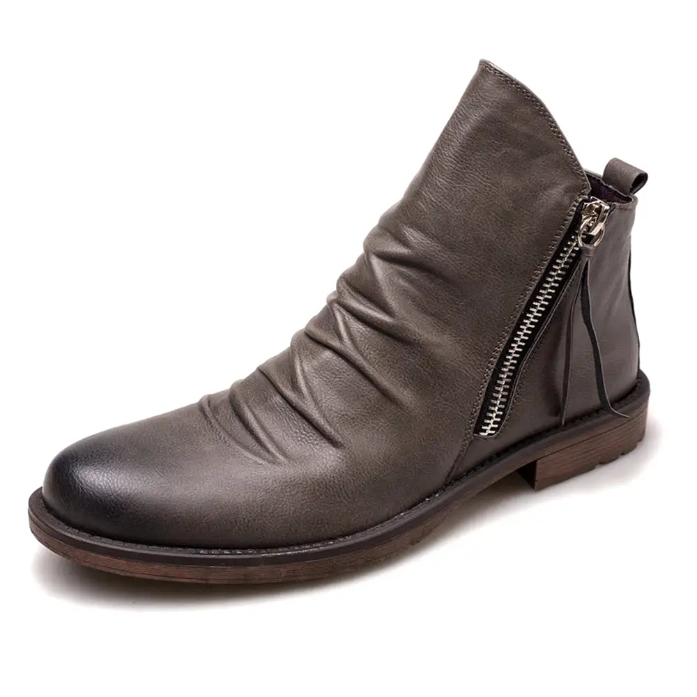 Double side zipper non-slip men's boots