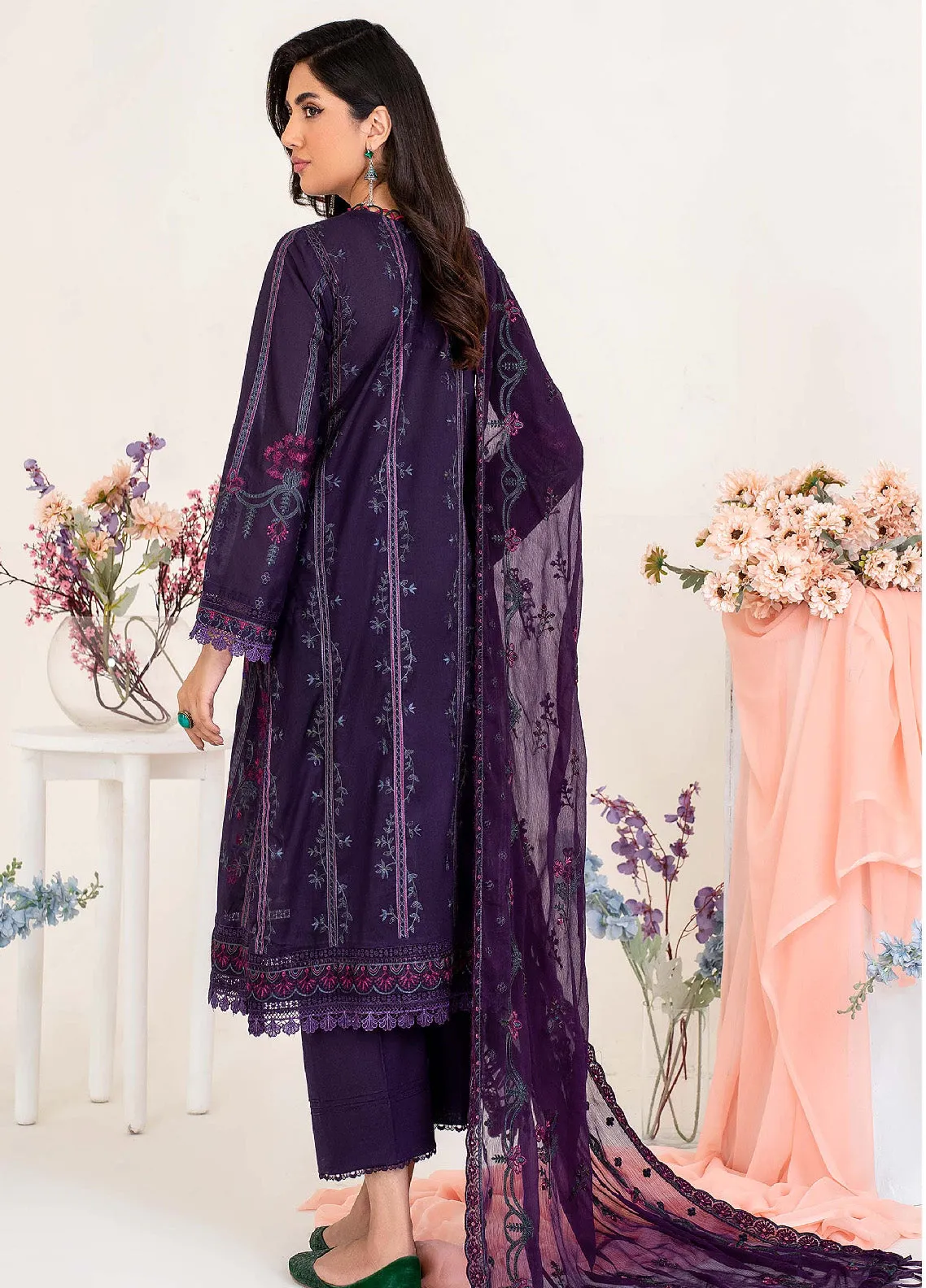 Eid Edition by Zarif Embroidered Lawn 3 Piece Unstitched Suit ZF23L ZEL-07 PURPLE HAZE