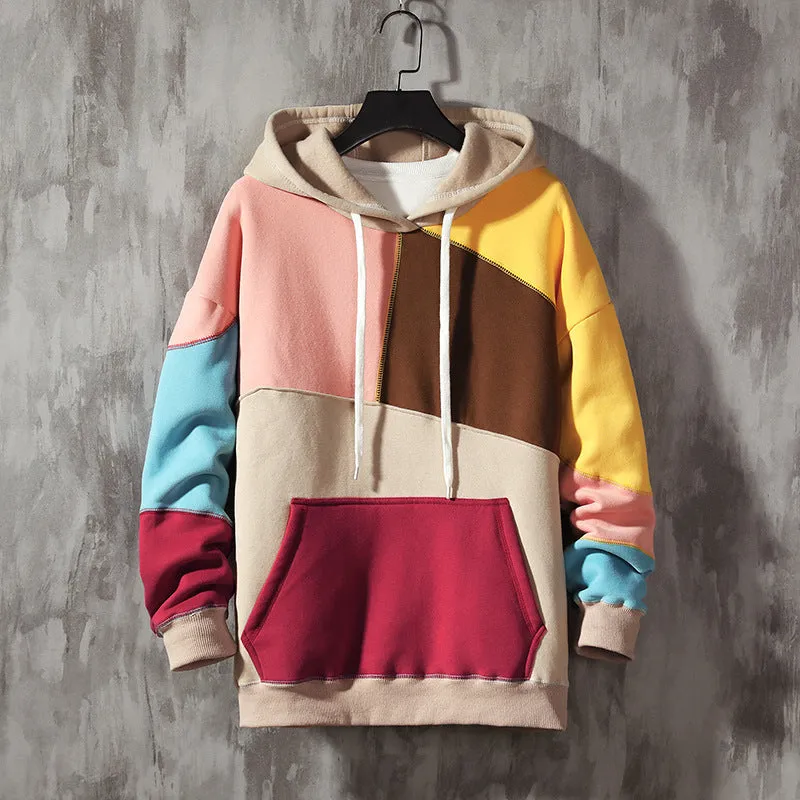 Fleece Casual Loose Color-blocking Pullover Top