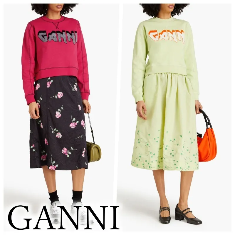 Ganni  |Sweat Long Sleeves Cotton Logo Hoodies & Sweatshirts