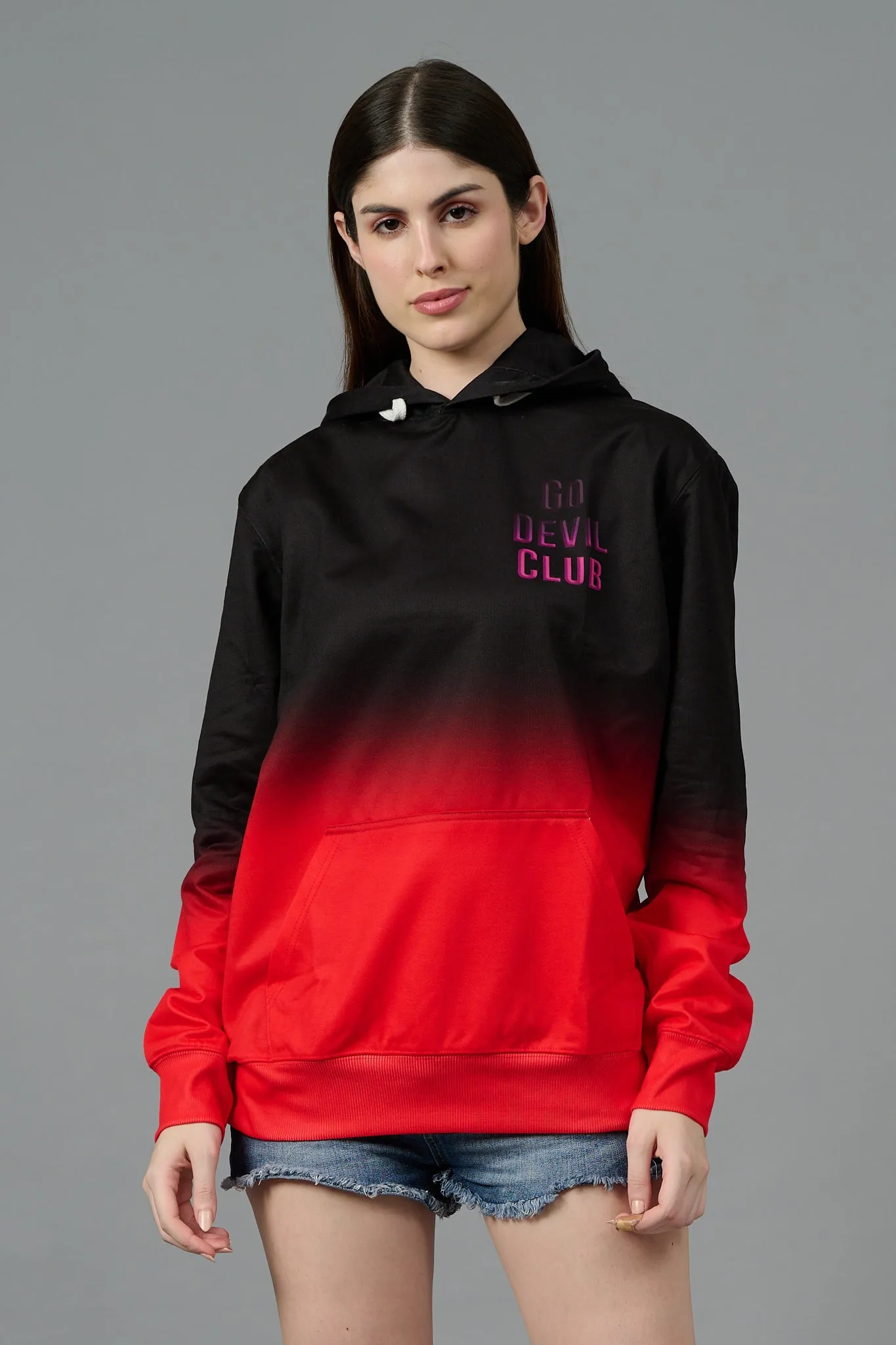 Go Devil Club Printed Black & Red Hoodie for Women