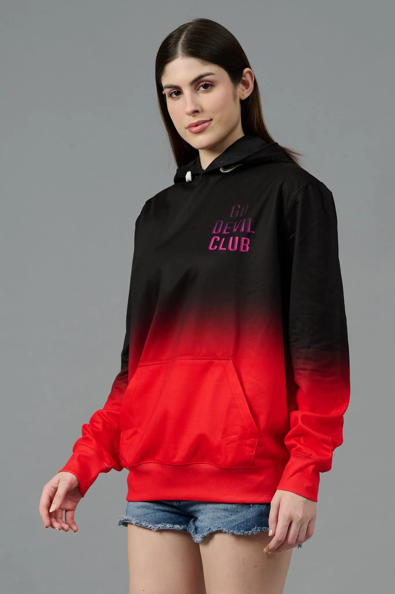 Go Devil Club Printed Black & Red Hoodie for Women