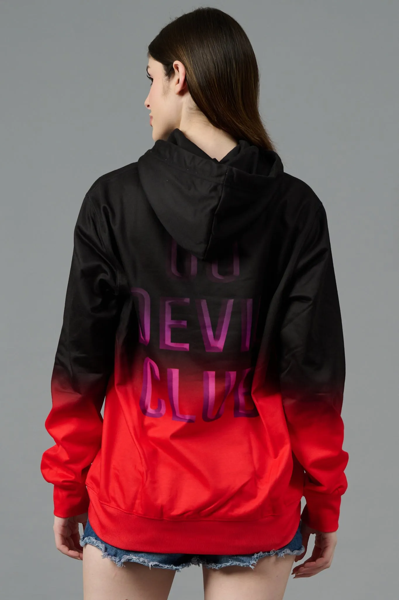 Go Devil Club Printed Black & Red Hoodie for Women