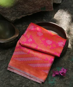 Handloom Hot Pink Double Shade Pure Katan Silk Banarasi Dupatta With Sona Rupa Jaal