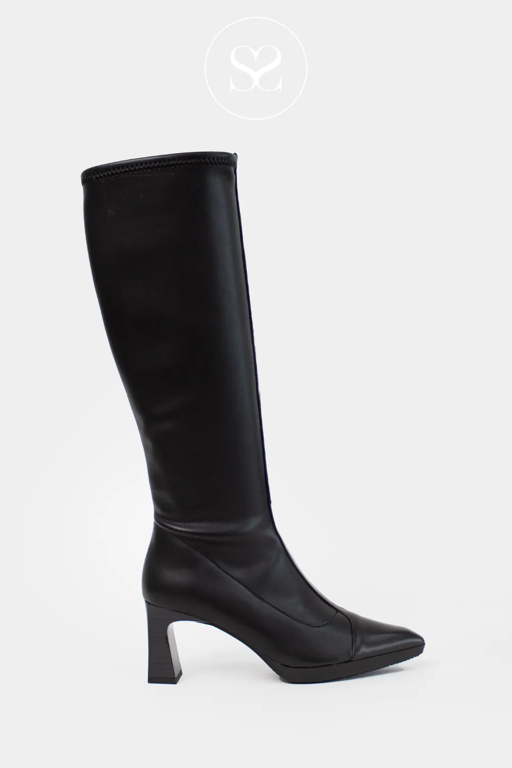 HISPANITAS HI243687 BLACK LEATHER BLOCK HEEL KNEE HIGH BOOTS