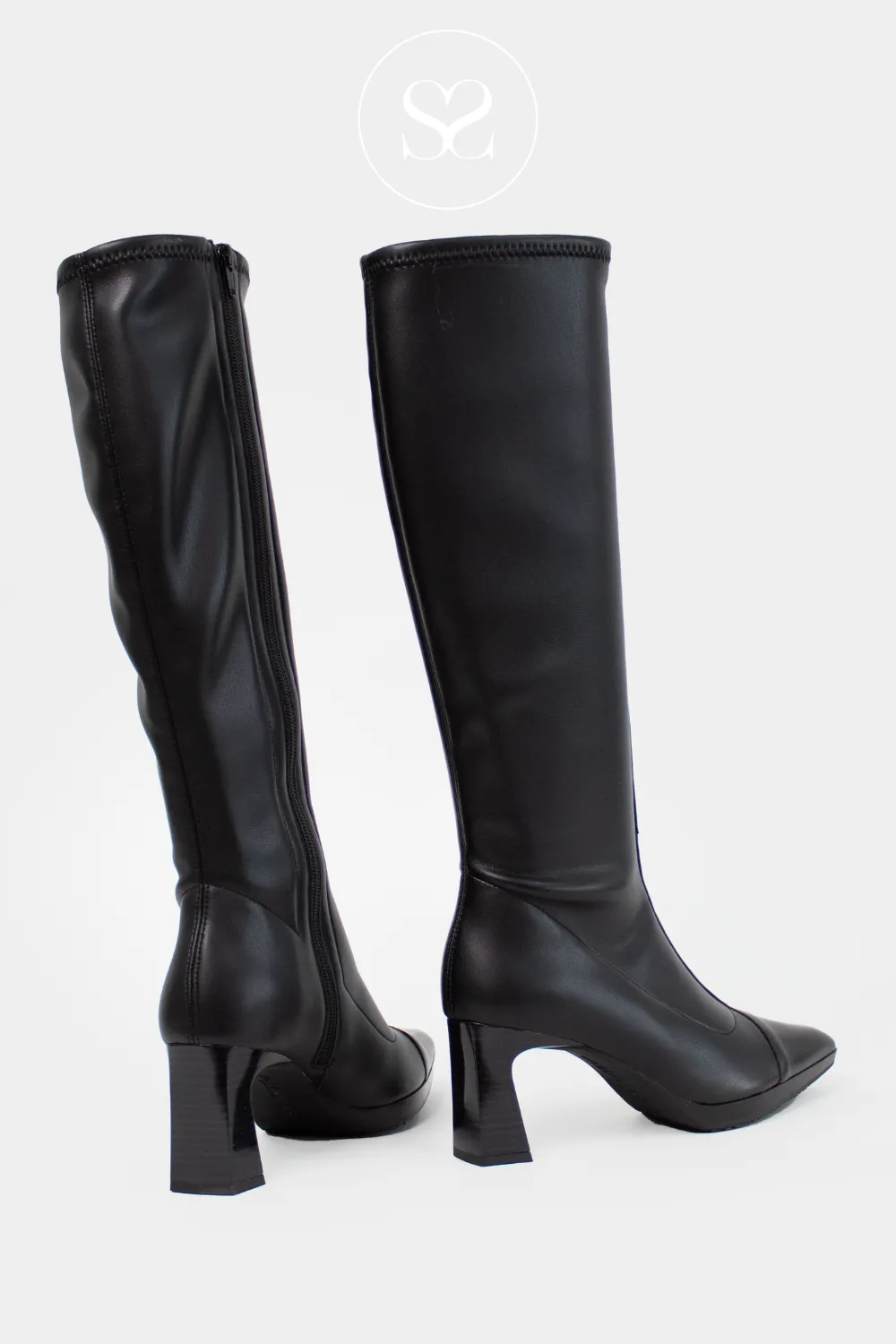 HISPANITAS HI243687 BLACK LEATHER BLOCK HEEL KNEE HIGH BOOTS