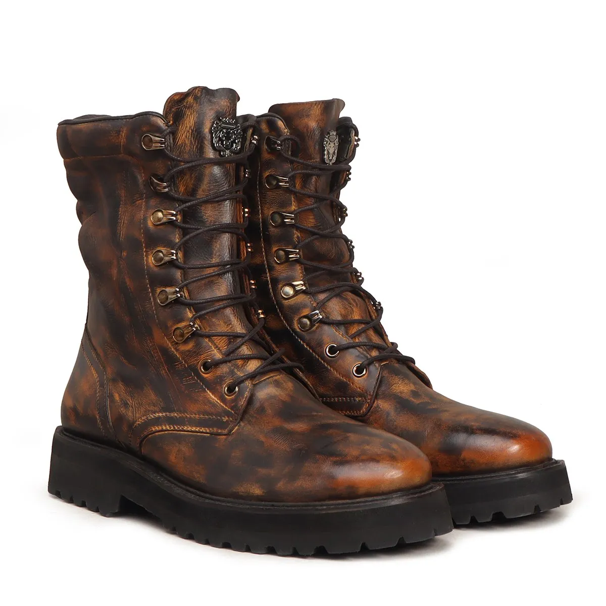 Inverted Patina Finish Boots High Ankle Textured Dark Brown Leather Light Weight  By Brune & Bareskin