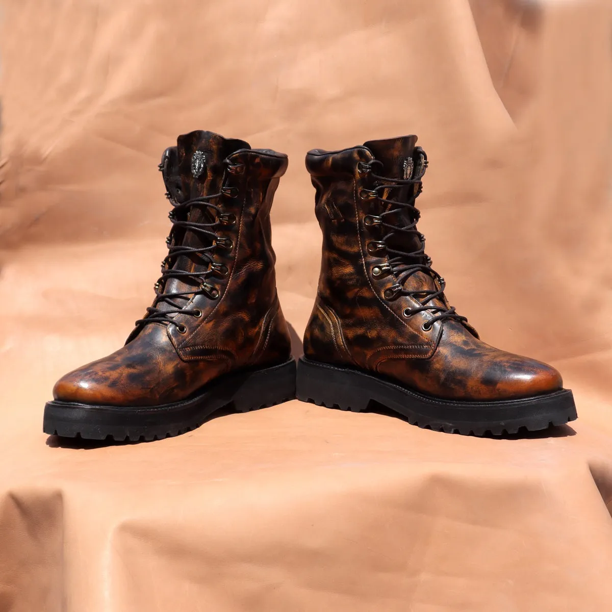 Inverted Patina Finish Boots High Ankle Textured Dark Brown Leather Light Weight  By Brune & Bareskin