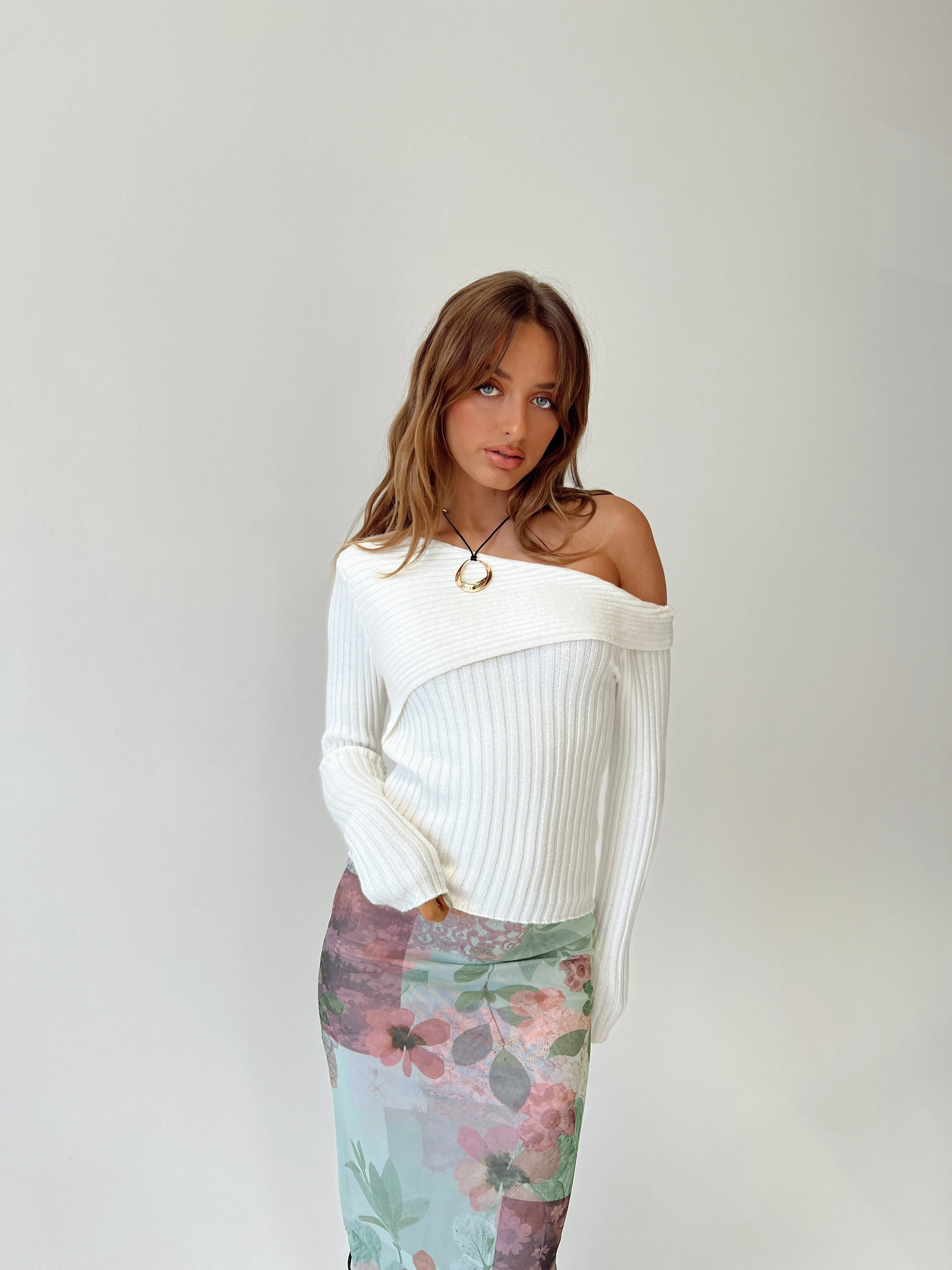 Jaybell Cold Shoulder Jumper White