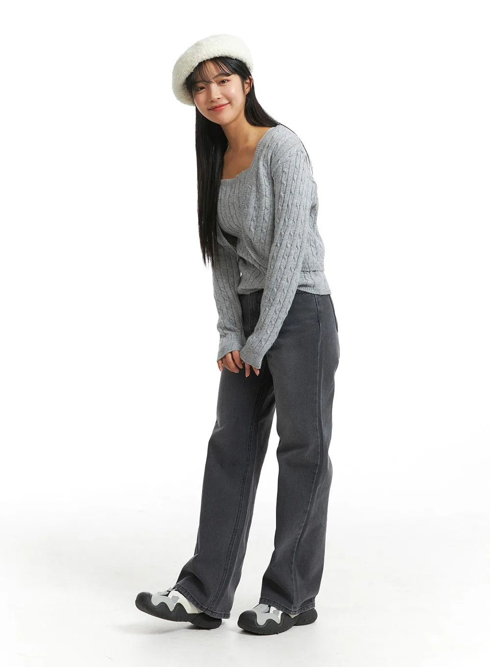 Knit Binding Long Sleeve Shrug OJ405