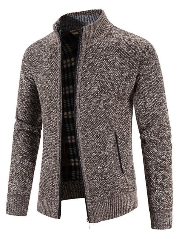 Knitted Collar Stand  Men Cardigan