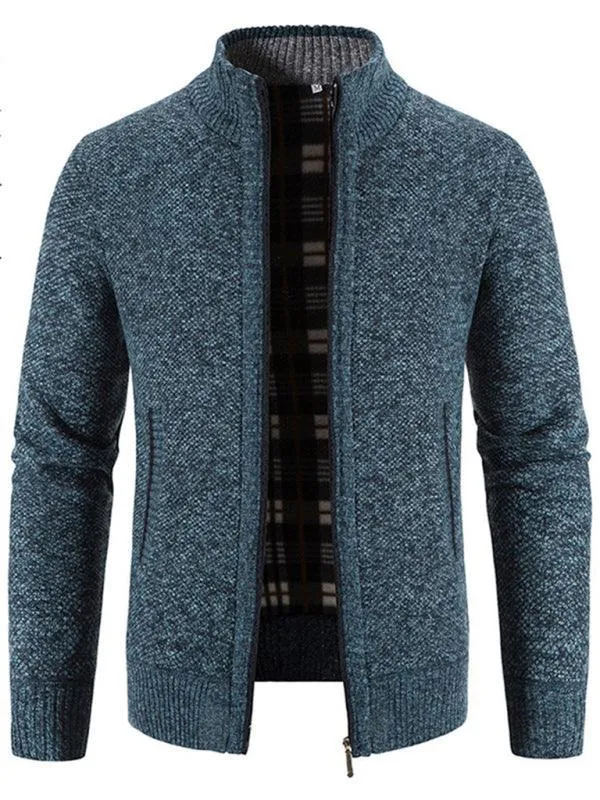 Knitted Collar Stand  Men Cardigan