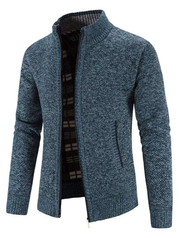 Knitted Collar Stand  Men Cardigan