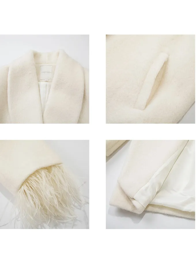 Large Shawl Collar Feather Cuff Design Jacket