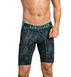 LEO Men's Perfect Fit Long Leg Boxer Brief (033290N) - Black Print