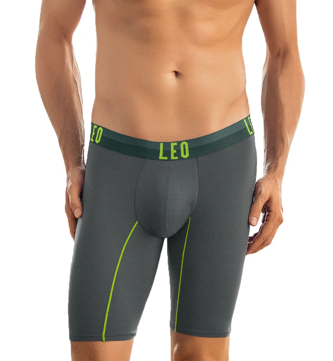 LEO Men's Perfect Fit Long Leg Boxer Brief (033290N) - Gray