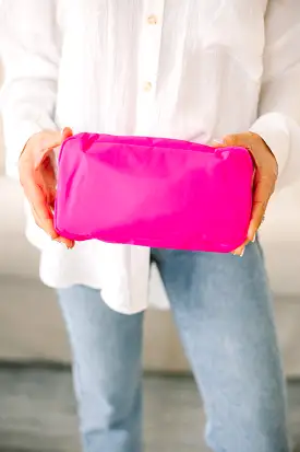 Let's Get Going Hot Pink Varsity Cosmetic Bag, Medium