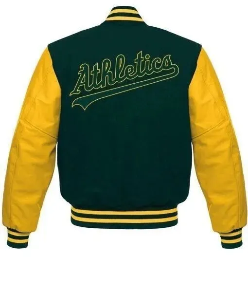 Letterman Oakland Athletics Varsity Jacket Green and Yellow