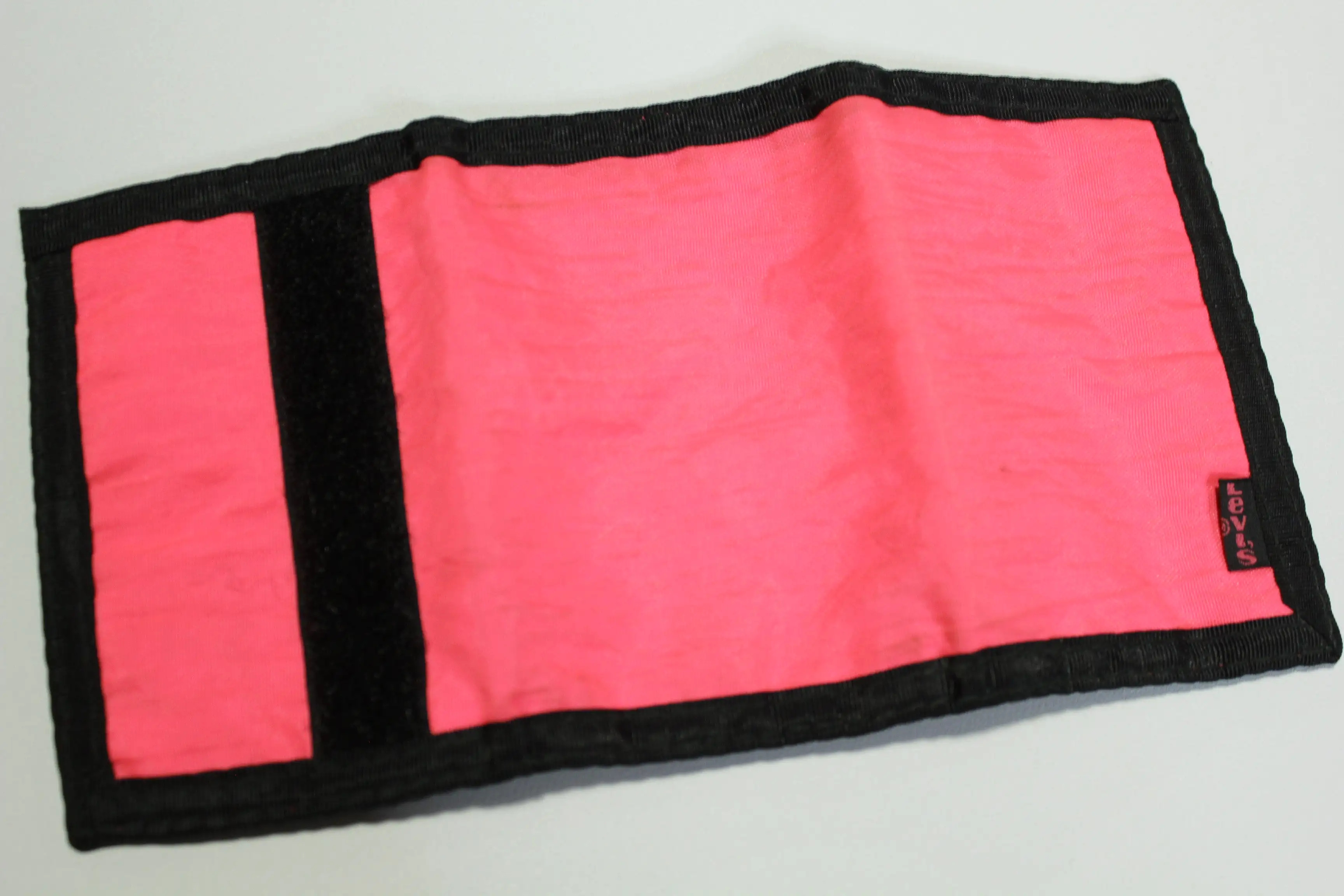 Levi's Vintage Trifold Wallet 1980’s Hot Pink Flourescent Velcro Hook & Loop Billfold