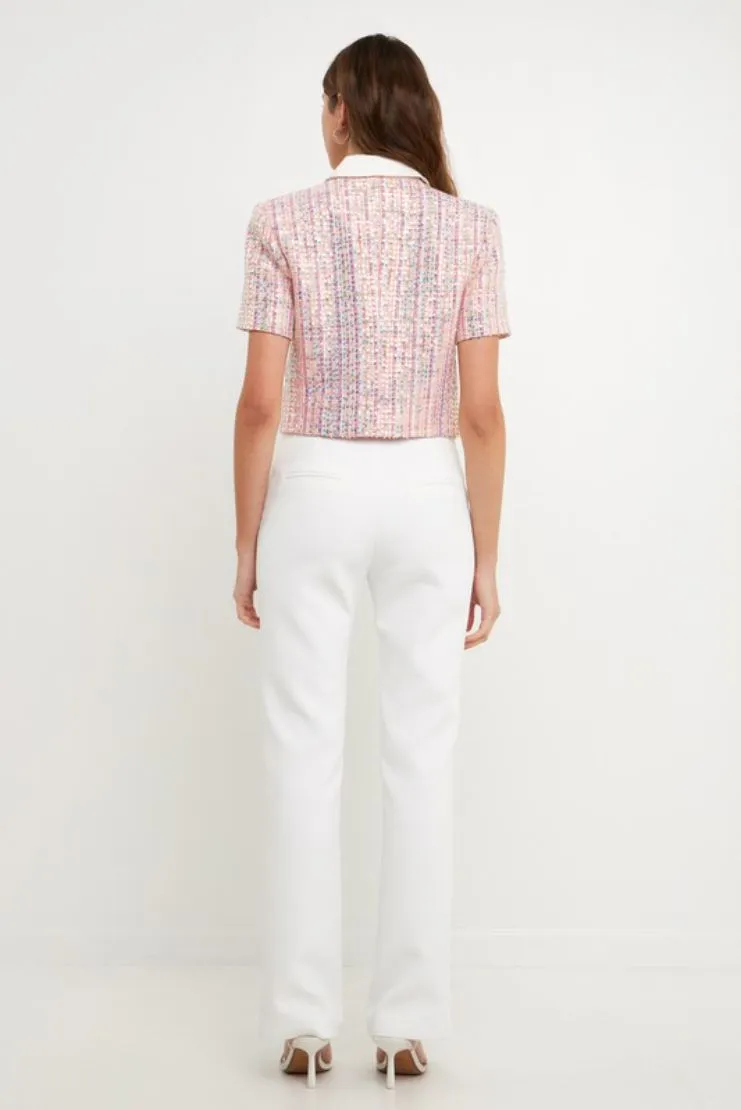 Libby Pink Tweed Sequin Short Sleeve Jacket