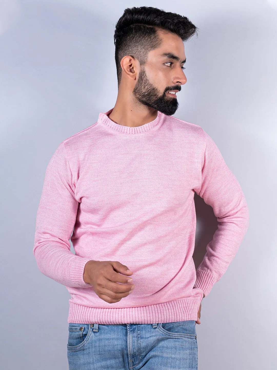 Light Pink Color Crew Neck Sweater For Women