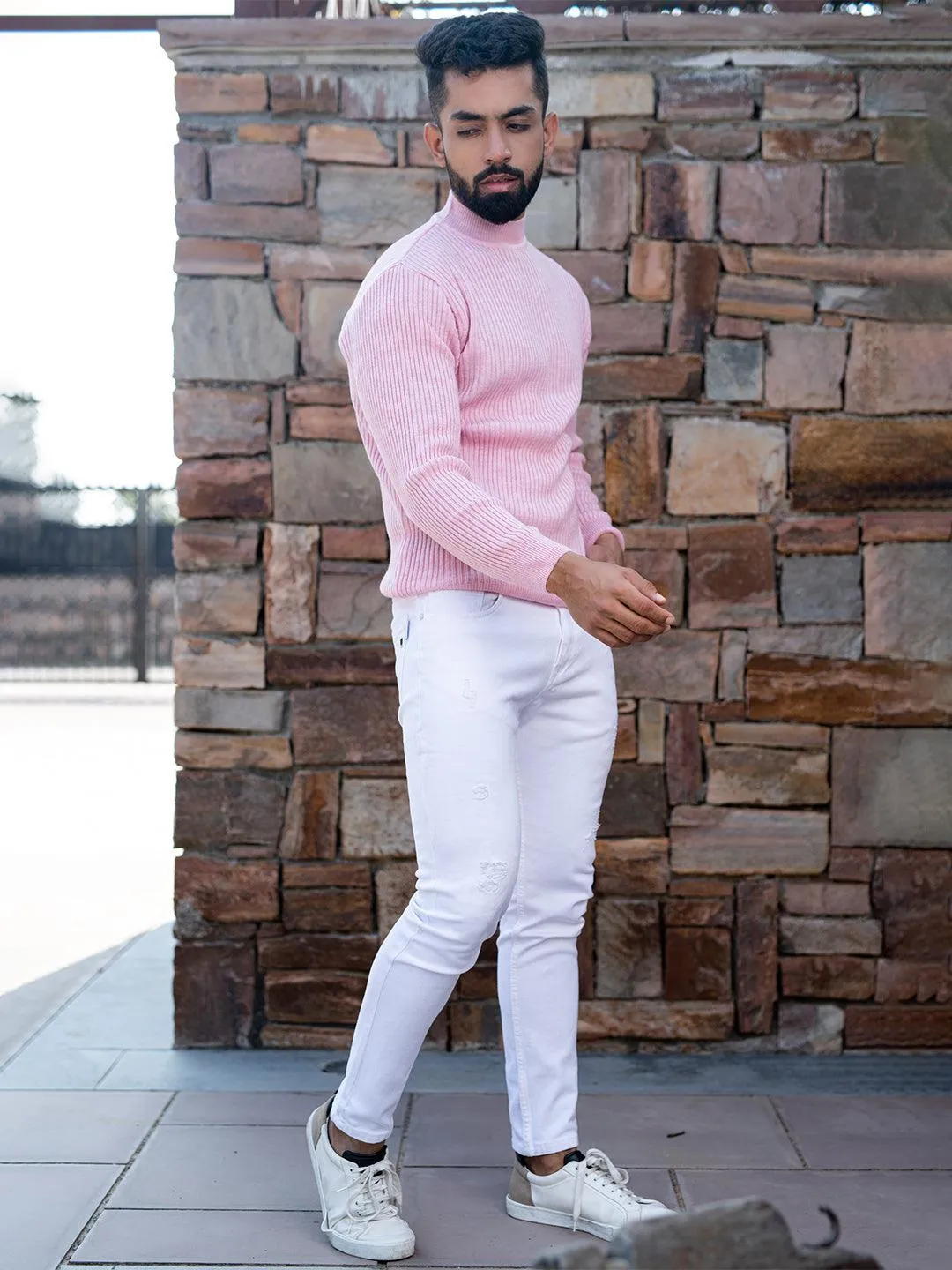 Light Pink Color Turtle Neck Men's Sweater