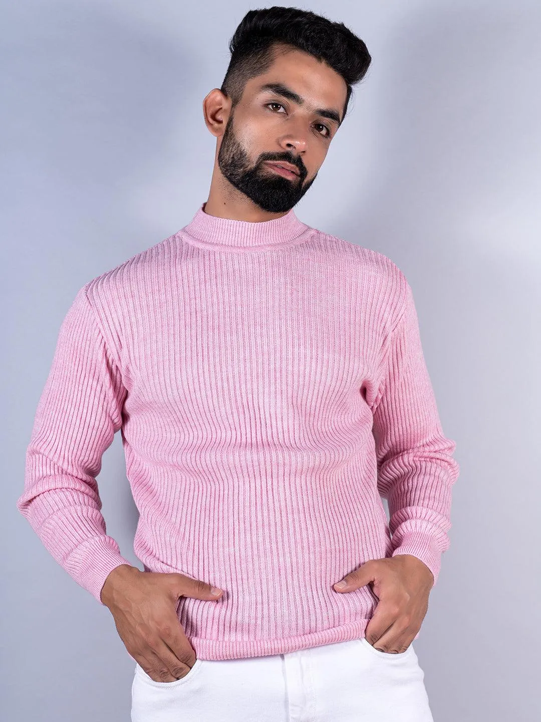 Light Pink Color Turtle Neck Men's Sweater