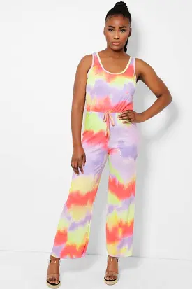 Lilac Tie Dye Ribbed Jersey Jumpsuit