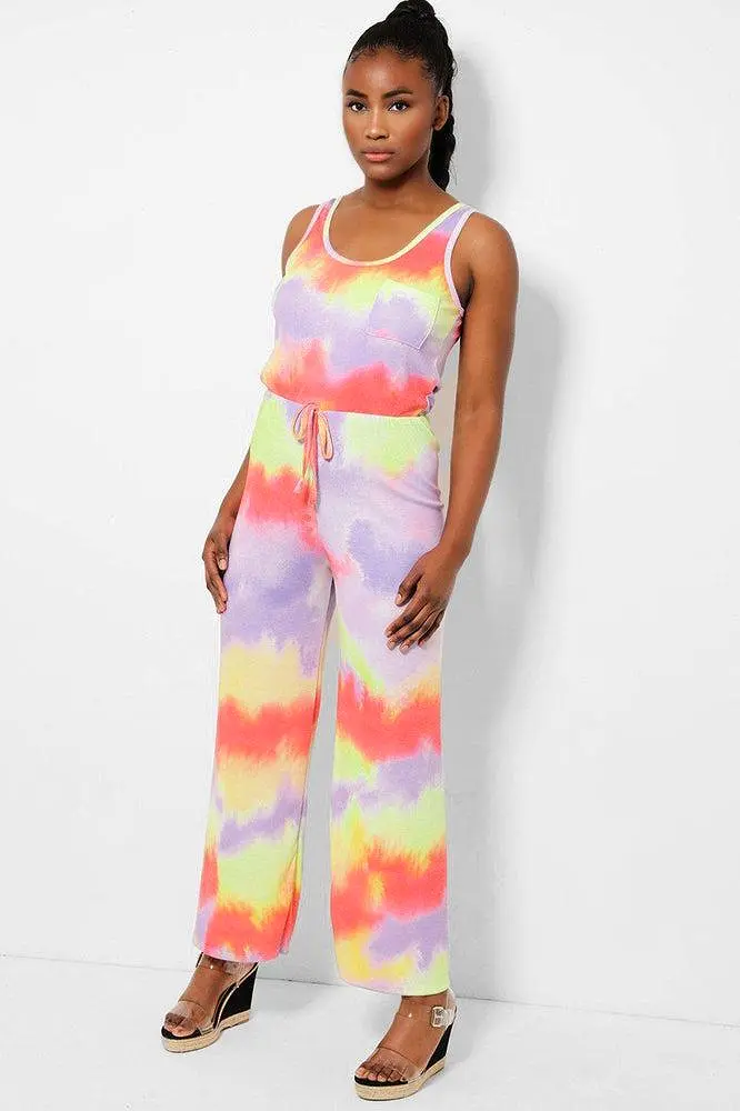 Lilac Tie Dye Ribbed Jersey Jumpsuit