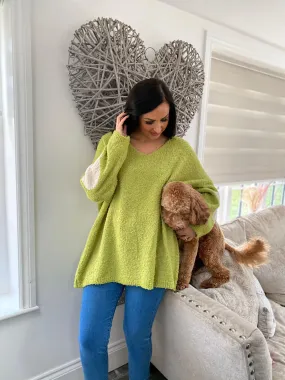 Lime Premium Popcorn Heart Knit Jumper Julie