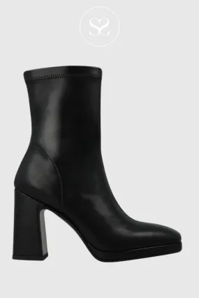 LODI LAIRA BLACK STRETCH LEATHER BLOCK HEEL ANKLE BOOTS