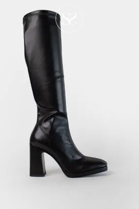 LODI LIMBO BLACK LEATHER STRETCH KNEE HIGH BOOTS