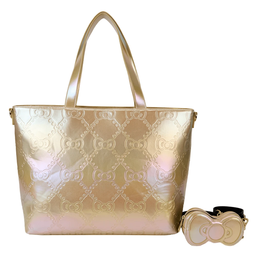 Loungefly Sanrio 50th Anniversary Hello Kitty Metallic Gold Tote Bag With Coin Bag