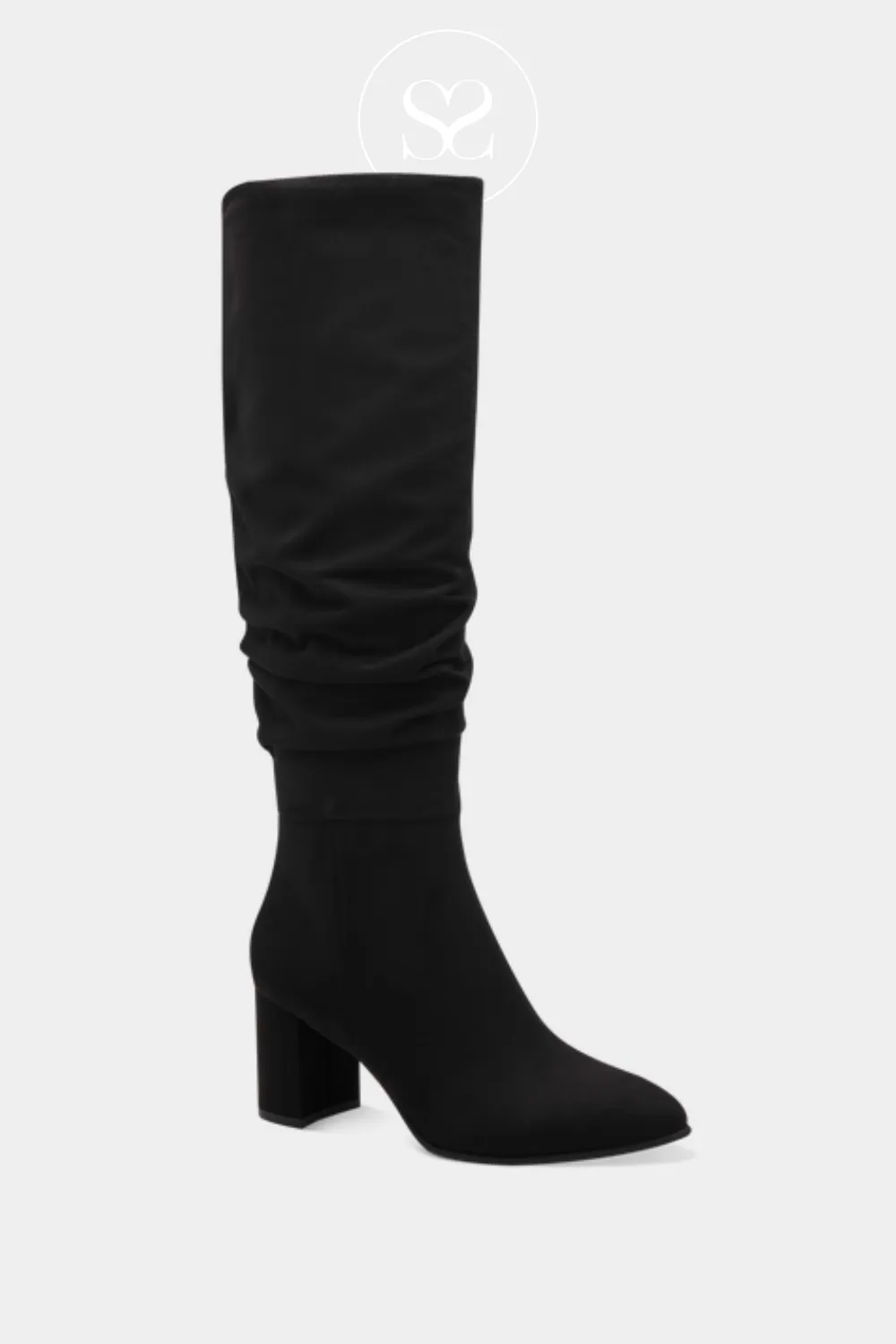 MARCO TOZZI 2-25519 BLACK SUEDE SLOUCH KNEE HIGH BOOTS