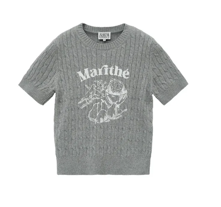 Marithe + Francois Girbaud  |[MARITHE]★24SS★ W CABLE HALF SLEEVE GRAPHIC KNIT