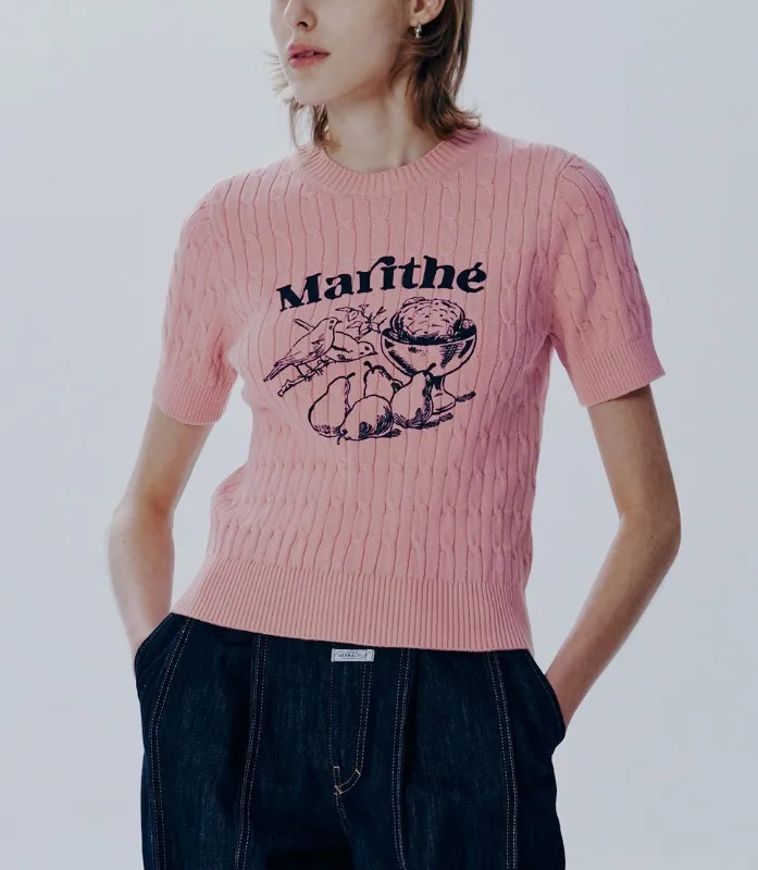 Marithe + Francois Girbaud  |[MARITHE]★24SS★ W CABLE HALF SLEEVE GRAPHIC KNIT