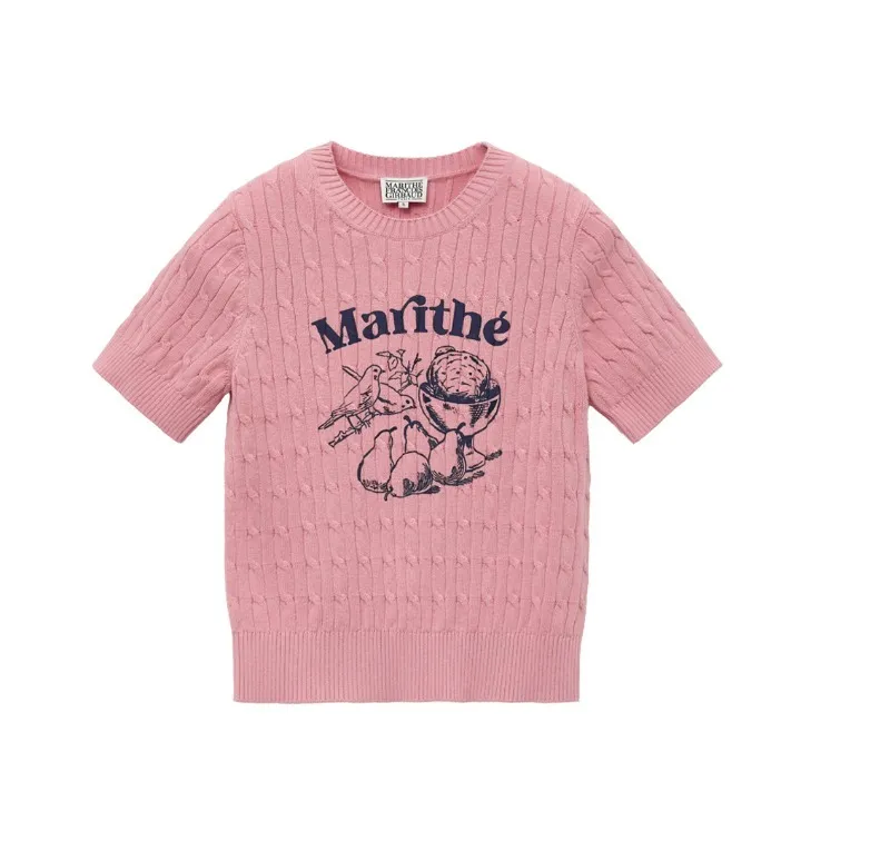 Marithe + Francois Girbaud  |[MARITHE]★24SS★ W CABLE HALF SLEEVE GRAPHIC KNIT