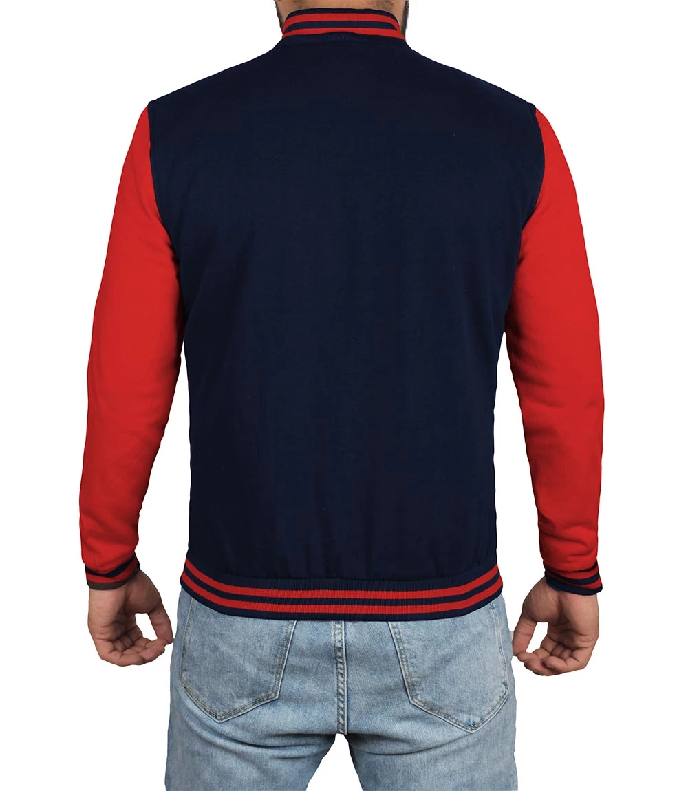 Men's Red and Navy Blue Varsity Jacket - Baseball Bomber Style