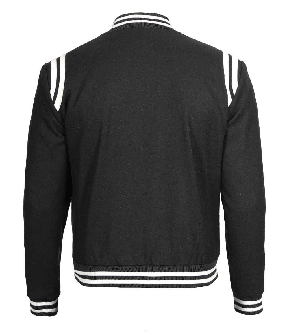 Men's Wool Black Varsity Jacket with White Detailing | Letterman Style