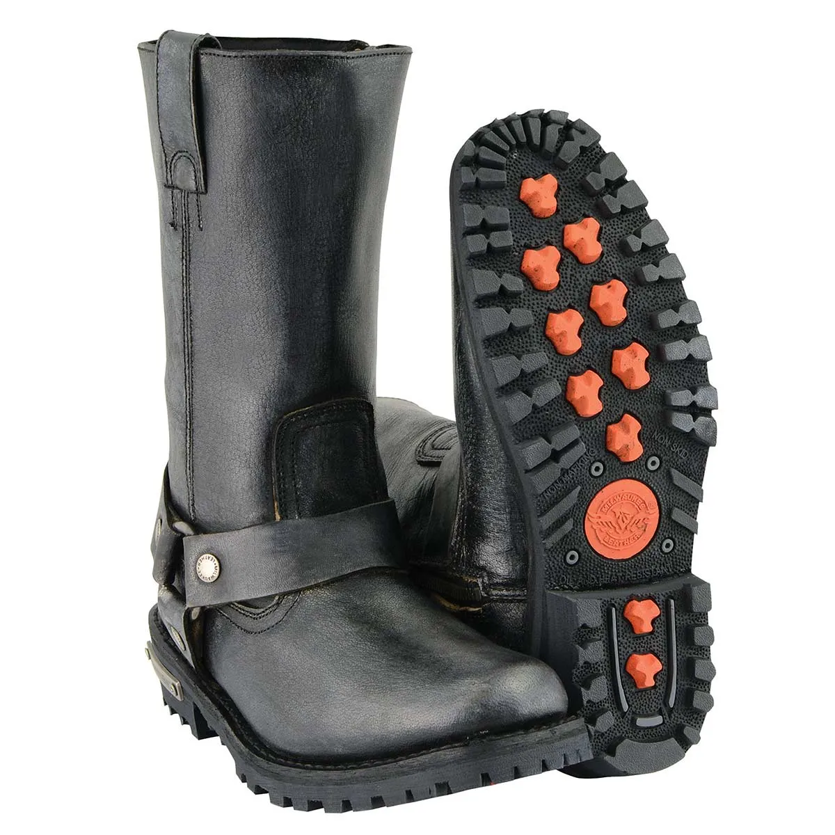 Men's Distressed Leather 11-inch Gray Square Toes Motorcycle Harness Boots