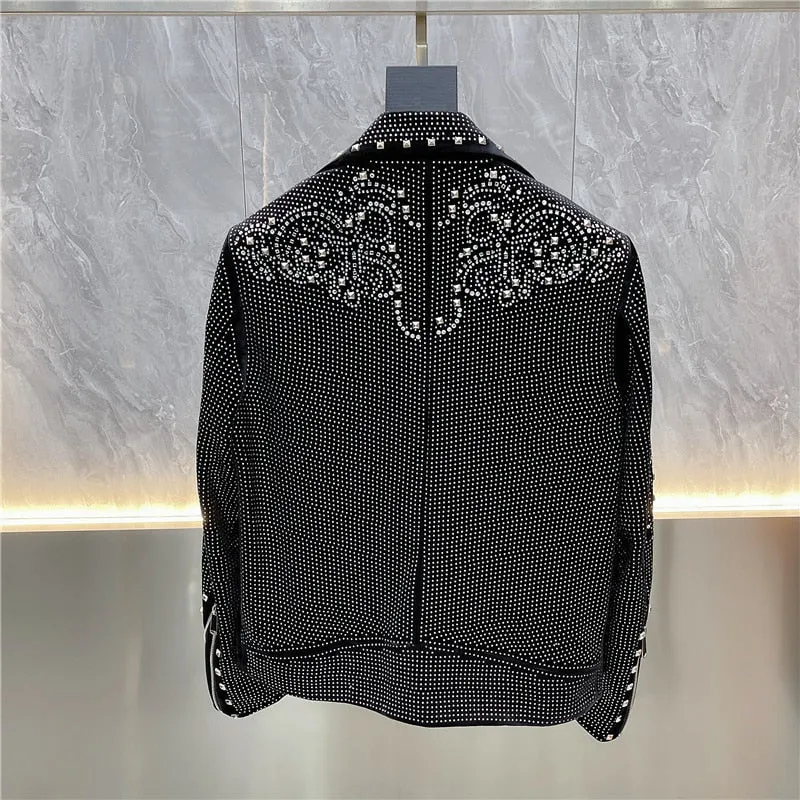 Men's Luxury Punk Casual Polyester Diamond Rhinestones Bomber Jacket