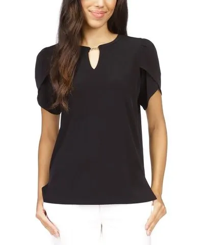 MICHAEL Michael Kors Petites Womens Keyhole Short Sleeve Pullover Top