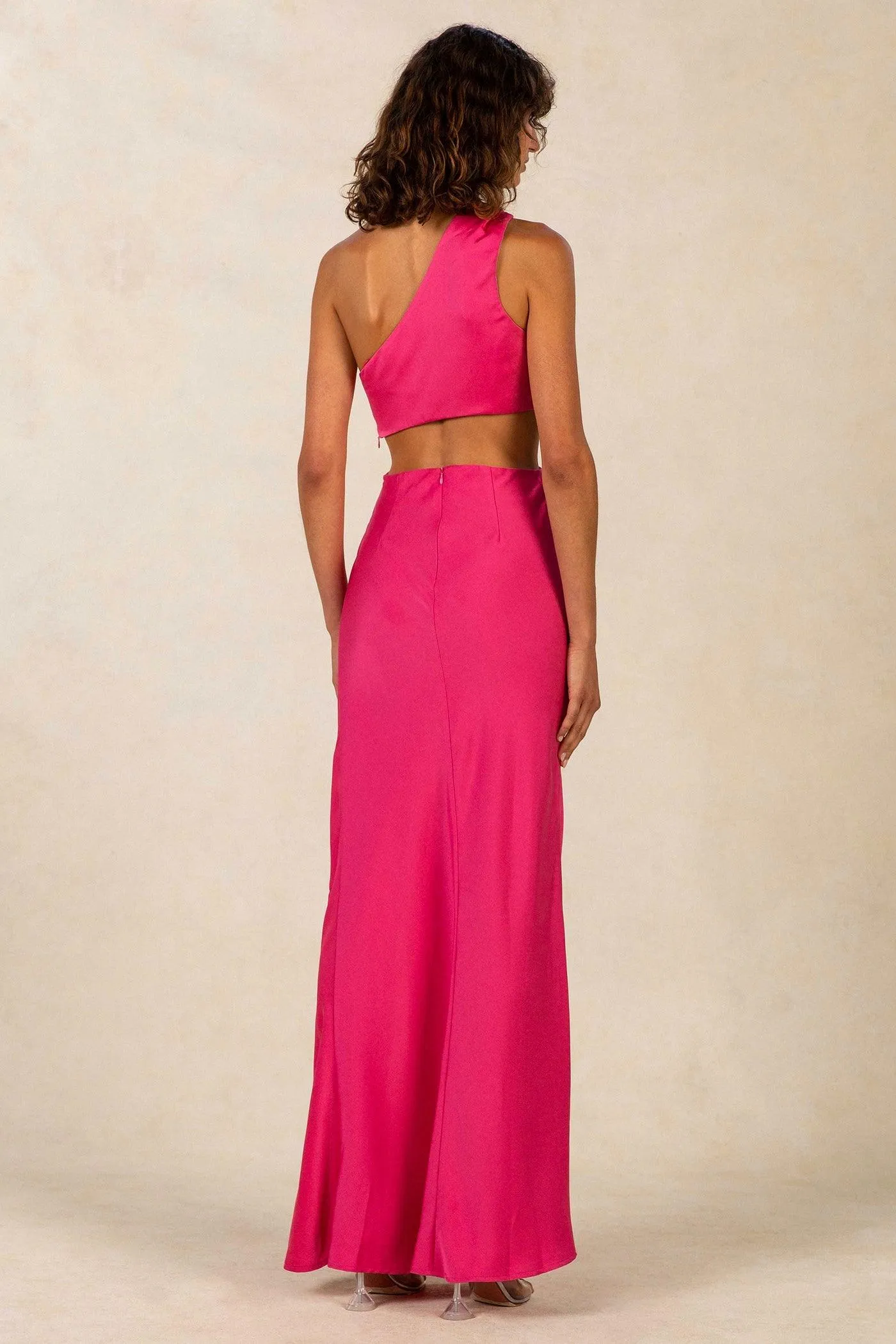 Misha Kristin Satin Gown - Hot Pink