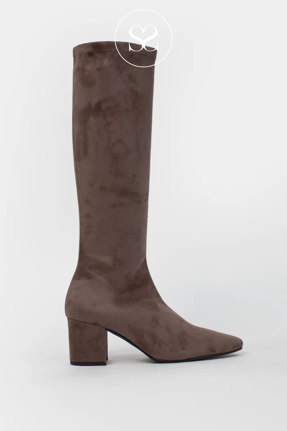 MISS ELASTIC 877746-AE TAUPE SUEDE PULL ON KNEE HIGH BOOTS