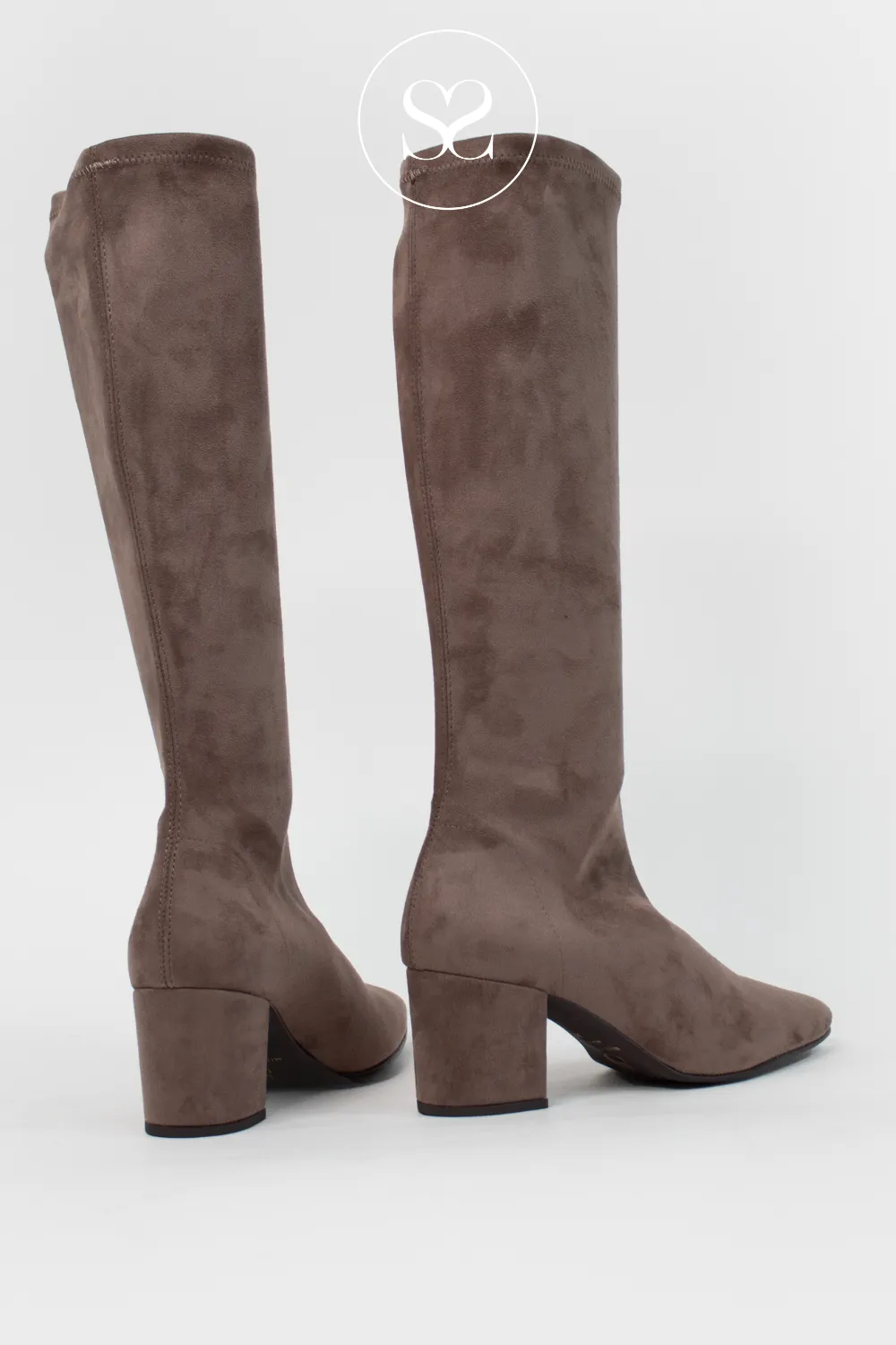 MISS ELASTIC 877746-AE TAUPE SUEDE PULL ON KNEE HIGH BOOTS