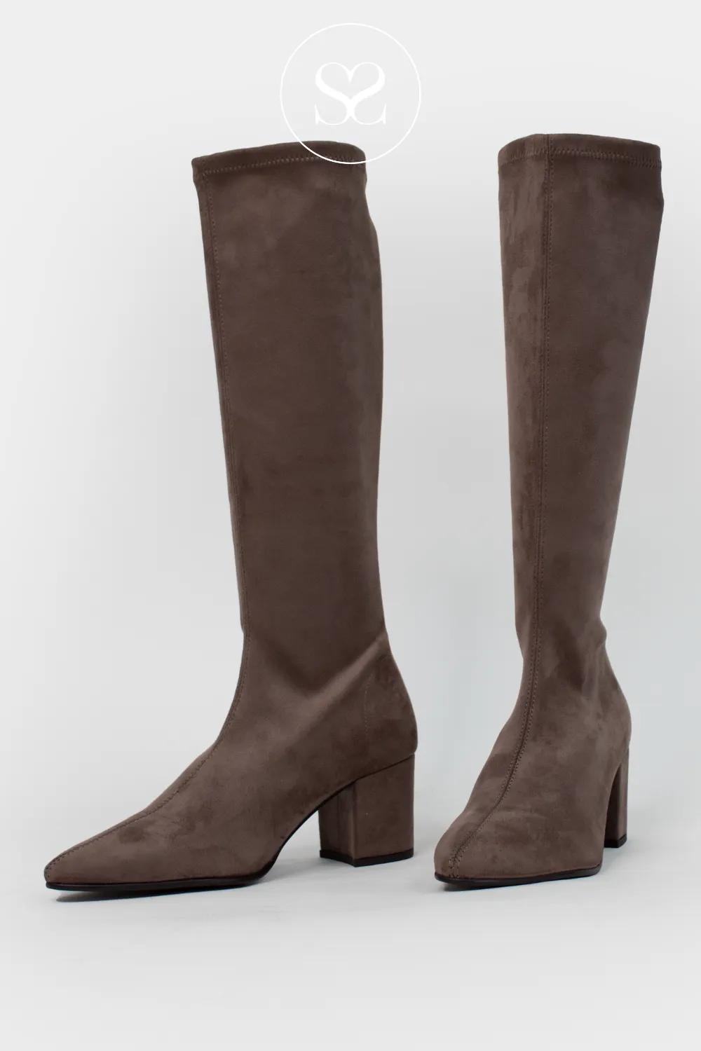 MISS ELASTIC 877746-AE TAUPE SUEDE PULL ON KNEE HIGH BOOTS