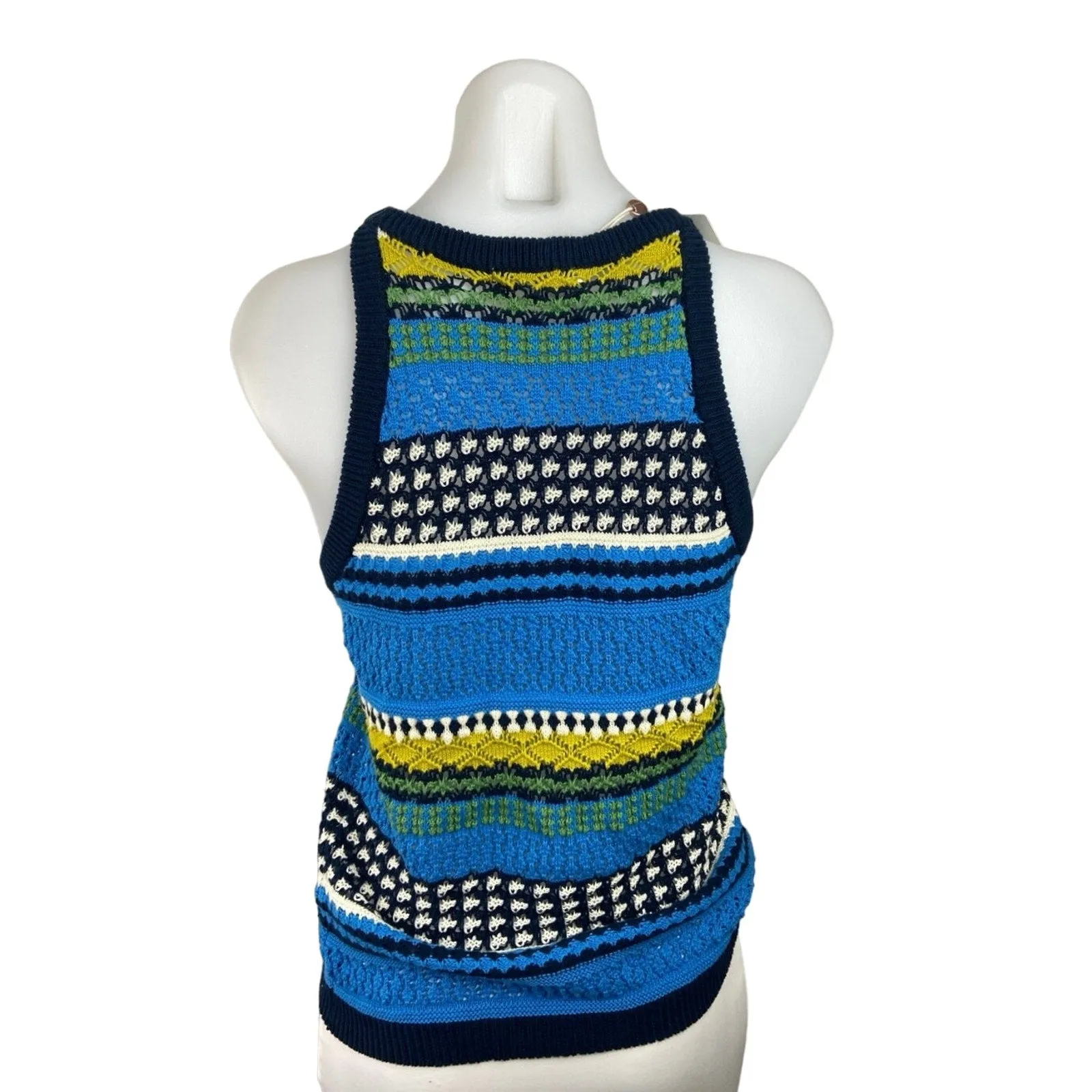 Mixology Heartloom Kenzie NWT Blue Stripe Cotton Crochet Knit Sweater Tank Top L